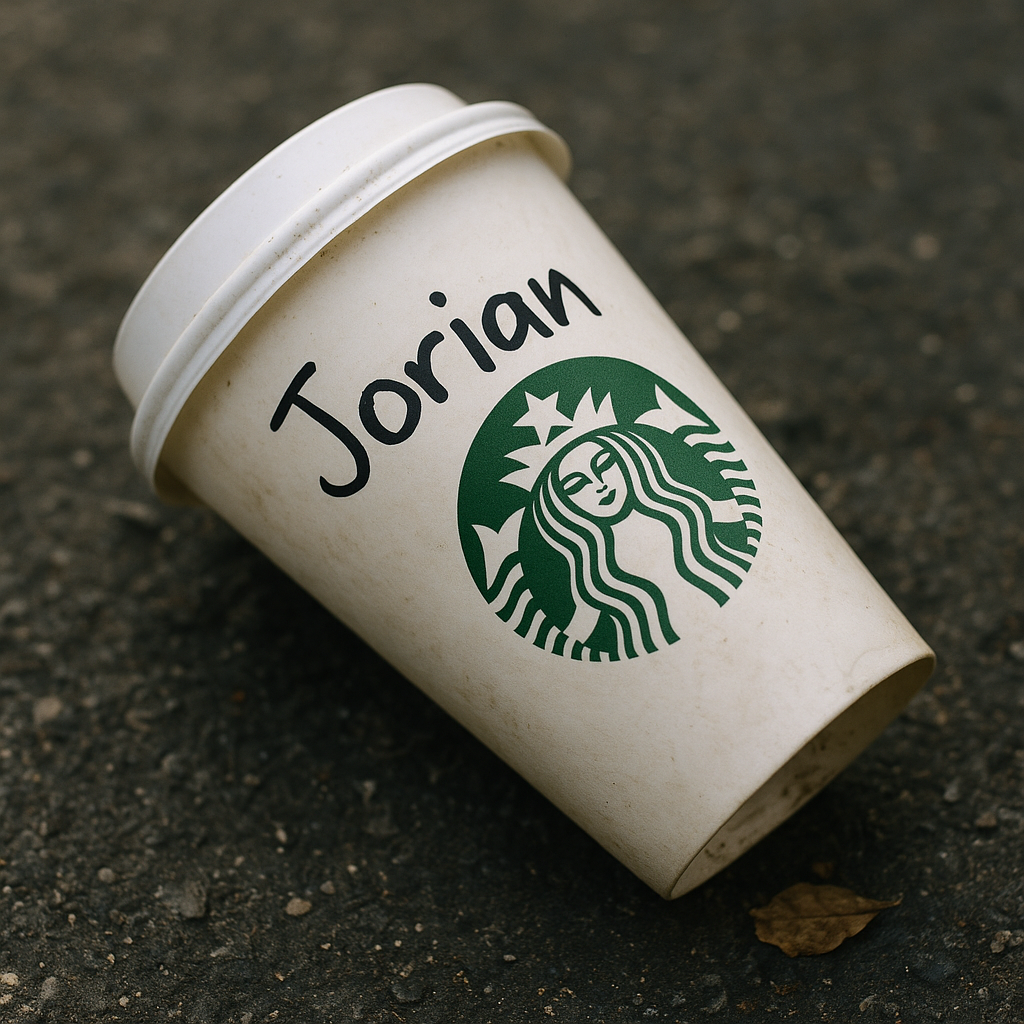 Jorian's discarded coffee cup